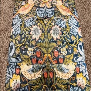 Elegant Blue and Yellow Tea Towel with Floral and Bird Design